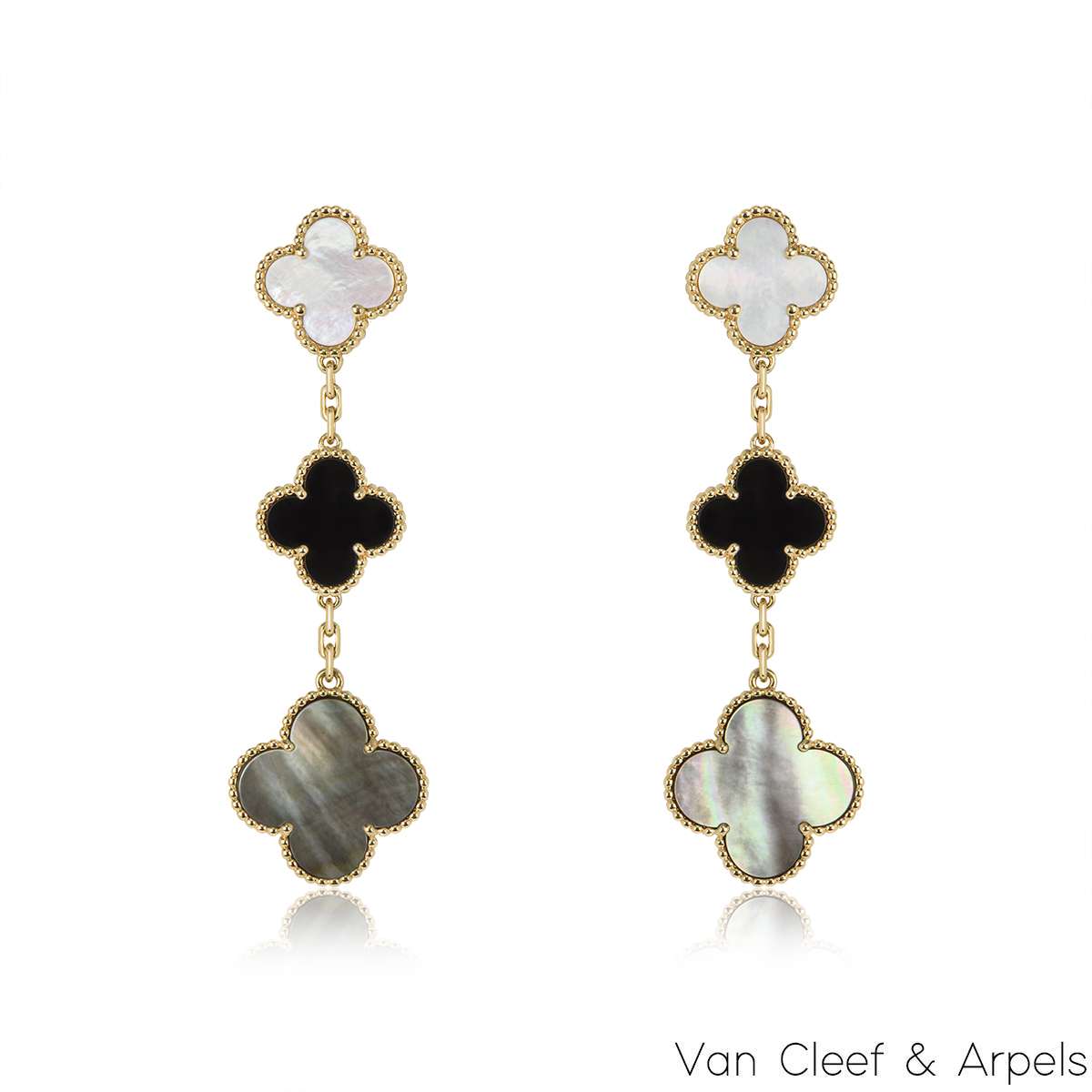 Van Cleef & Arpels Yellow Gold Mother of Pearl & Onyx Magic Alhambra Earrings VCARD79000